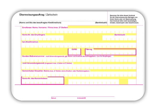 Vorkasse per Überweisung